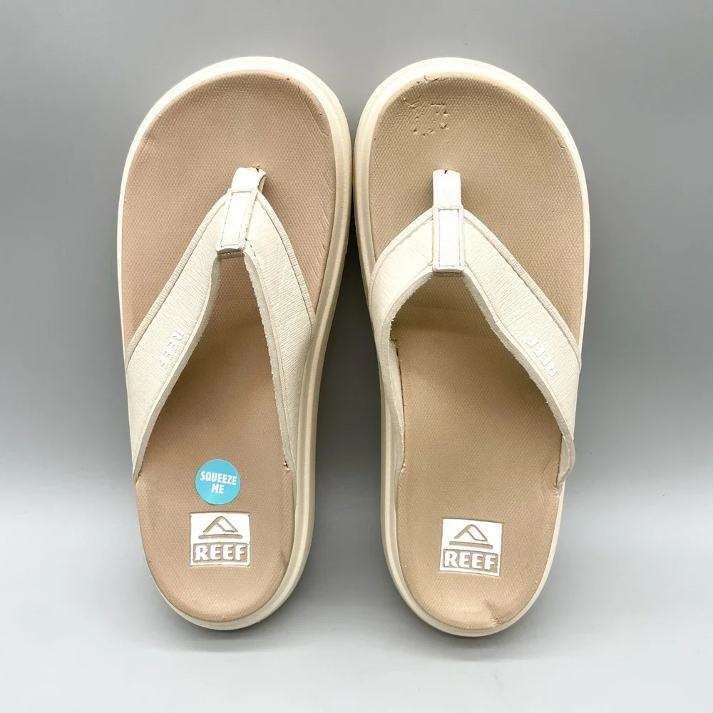 Reef Womens 8 Cushion Bondi Platform Flip Flop Sandals Cream Tan Beachwear Boho